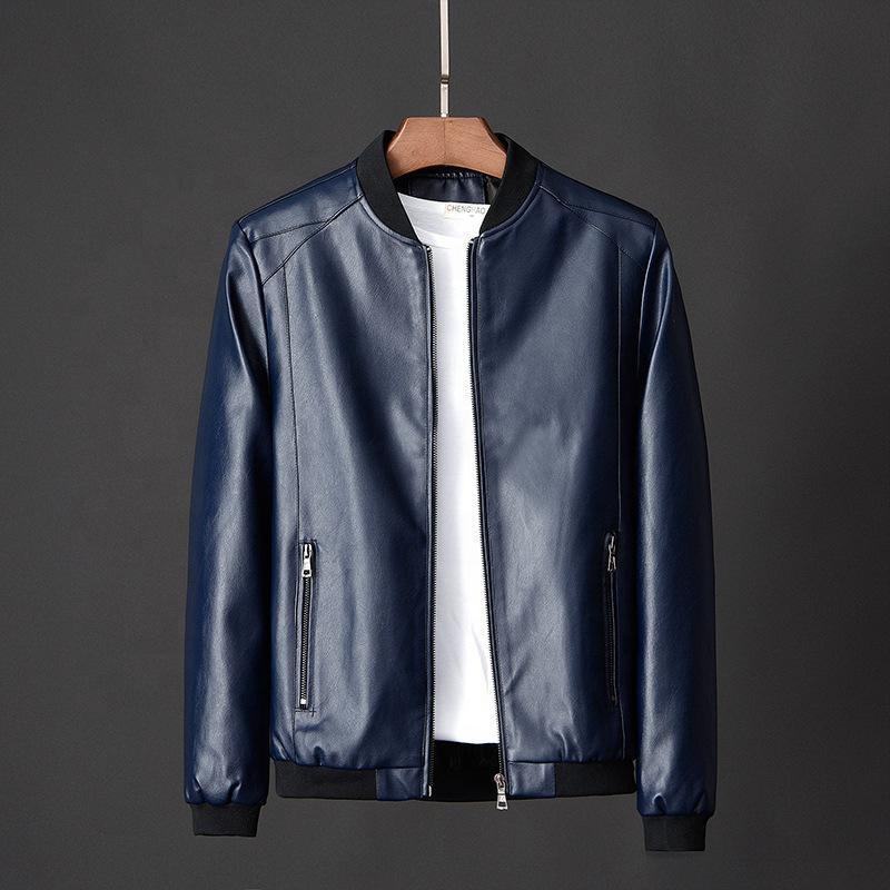 CavalloLuxe Men’s Winter PU Leather Jacket – Solid Color Zipper Style