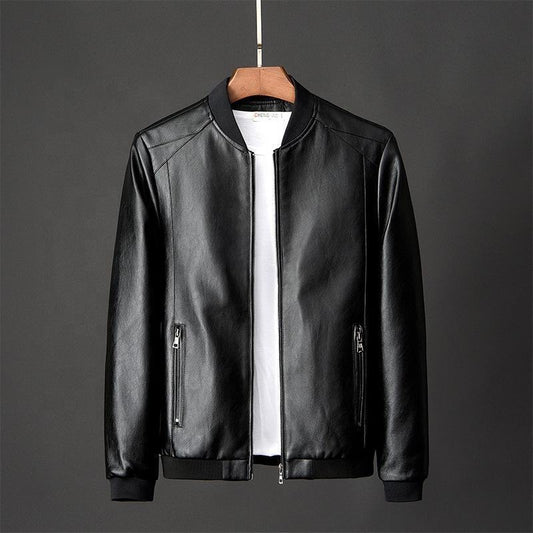 CavalloLuxe Men’s Winter PU Leather Jacket – Solid Color Zipper Style