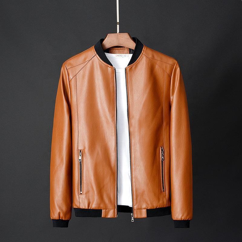 CavalloLuxe Men’s Winter PU Leather Jacket – Solid Color Zipper Style
